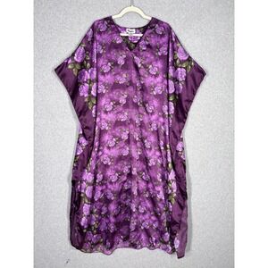 Winlar Kaftan Dress OS Satin Floral MuuMuu House Cover Up Loungewear Maxi Beach